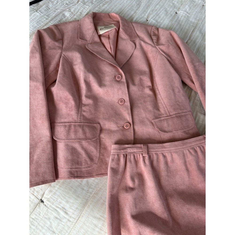 Vintage Dusty Rose Faux Suede Matching Set Blazer & Midi Skirt USA Made